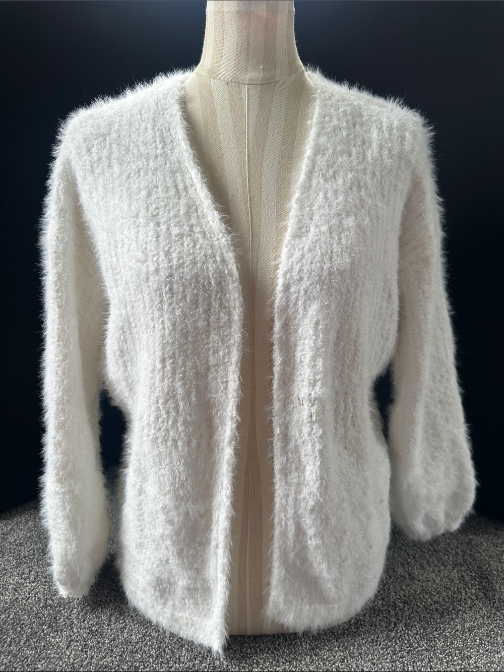 Pink Rose Cream Fuzzy Open-Front Women's Cardigan